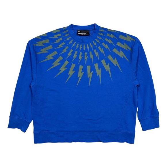 Neil Barrett Milano Fair Isle Thunderbolt Easy Fit Cobalt Sweatshirt Mens 2XL - Picture 1 of 9
